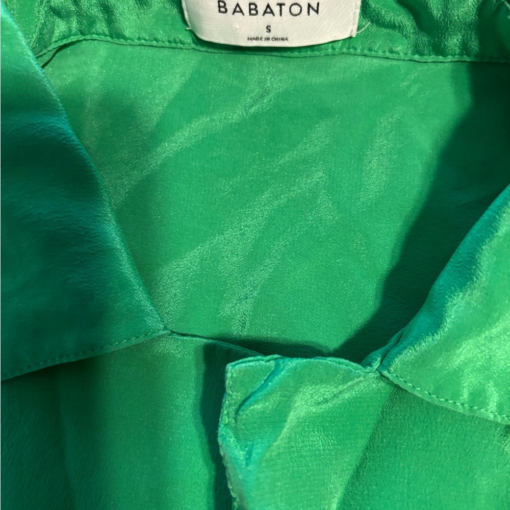 Woman Babaton Vibrant Green Casual Button Down Shirt#5